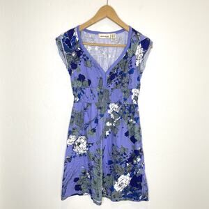Y2K Babydoll Mini Dress Womens Small Petite Purple Floral V Neck